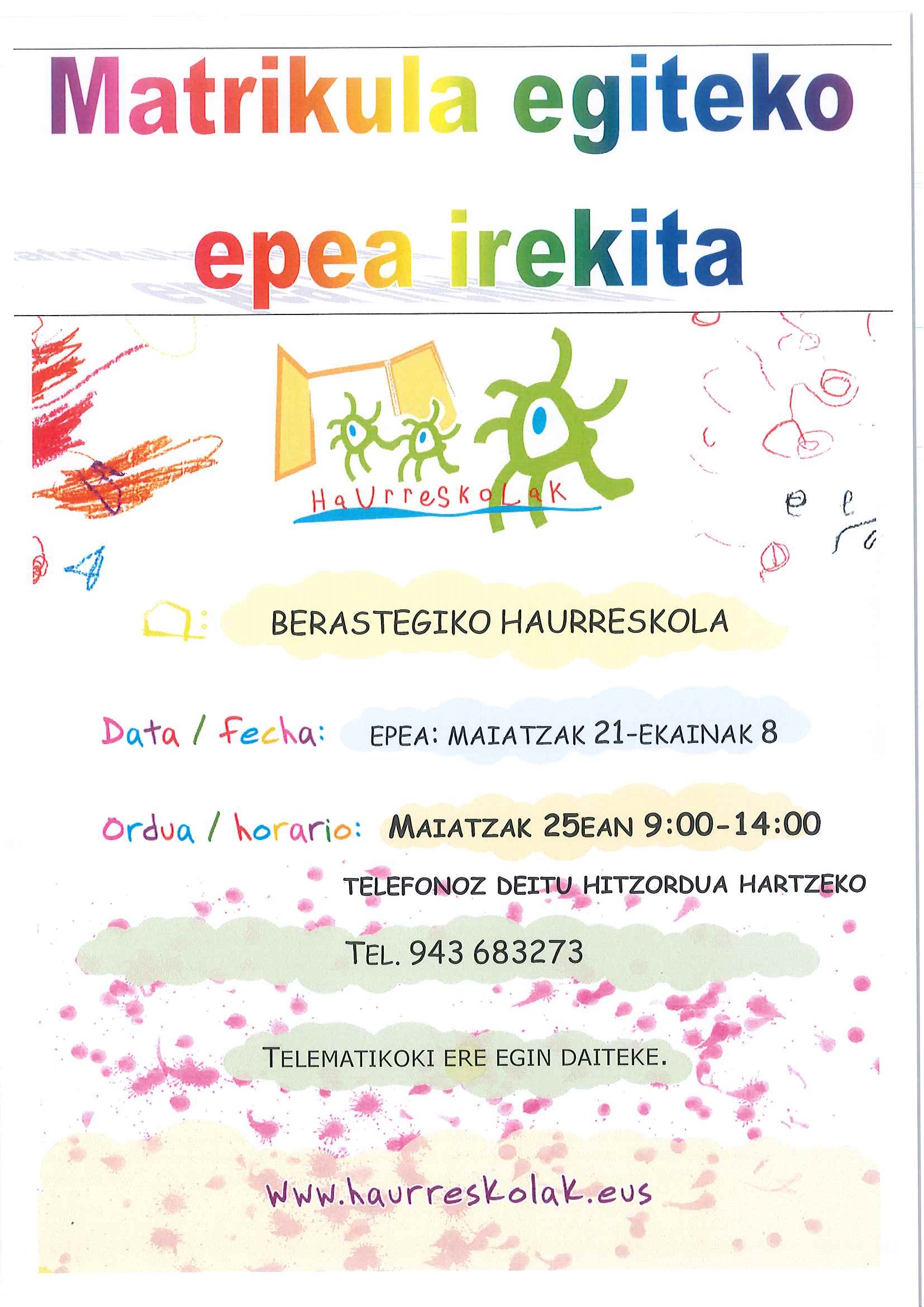 Haurreskolan matrikulatzeko epea irekita - Berriak