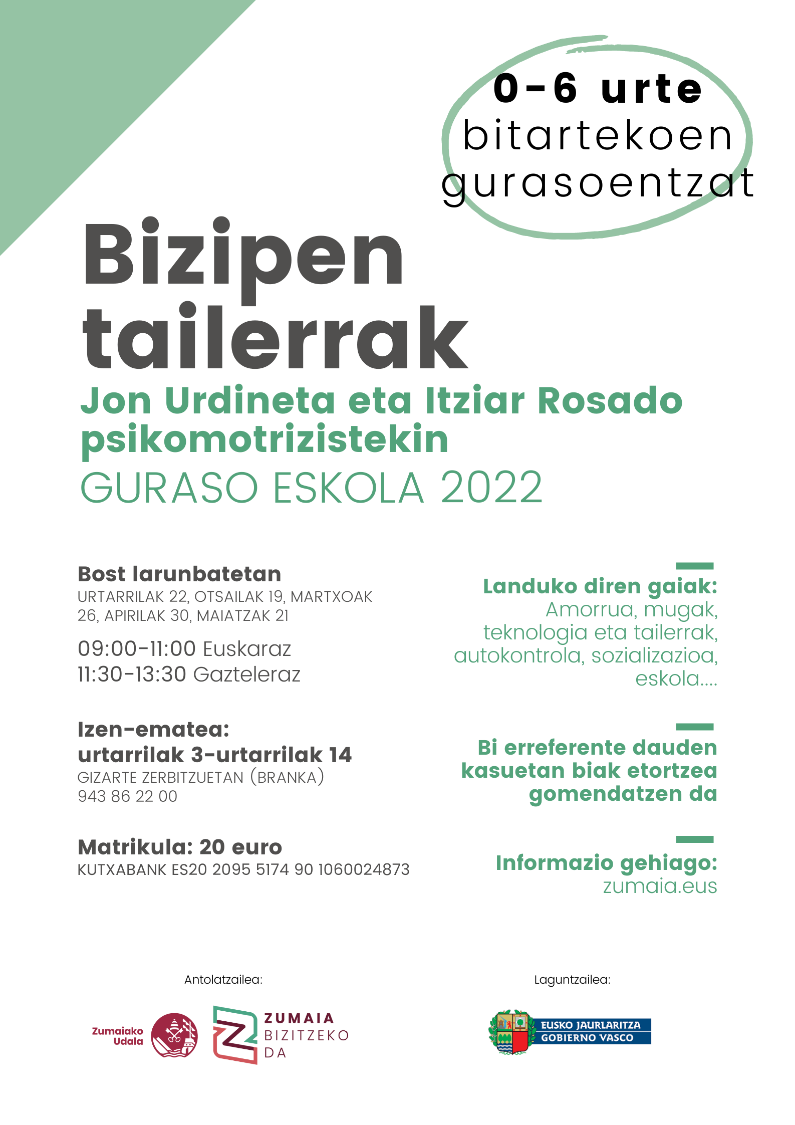 Últimos días para inscribirse en el taller dirigido a padres y madres de niños/as de 0 a 6 años — Zumaia