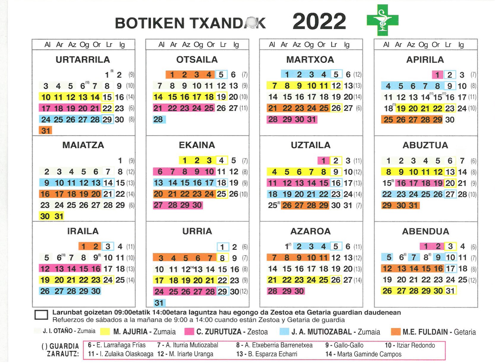El calendario de farmacias de guardia y el calendario fiscal de 2022, disponibles en varios edificios municipales — Zumaia