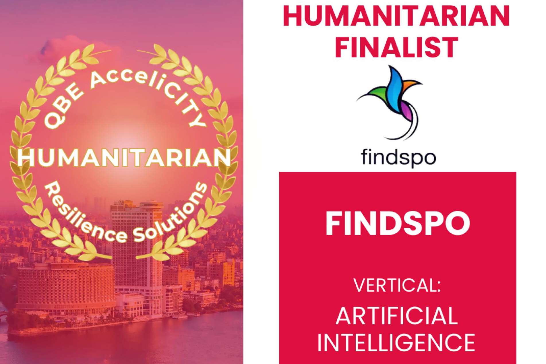 Findspo destaca entre los finalistas del QBE AcceliCITY Resilience Challenge - Humanitarian Track, de Humanitech