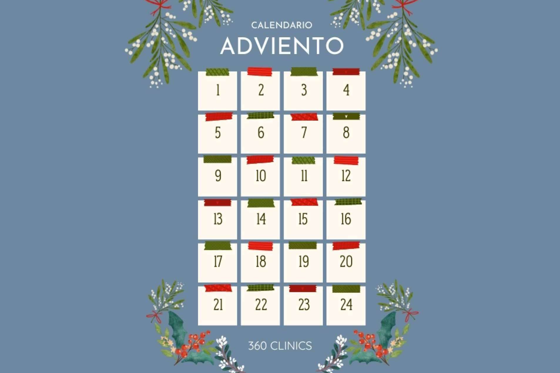 Calendario de Adviento de Navidad en 360Clinics con premios diarios y juegos exclusivos del 1 al 24 de diciembre